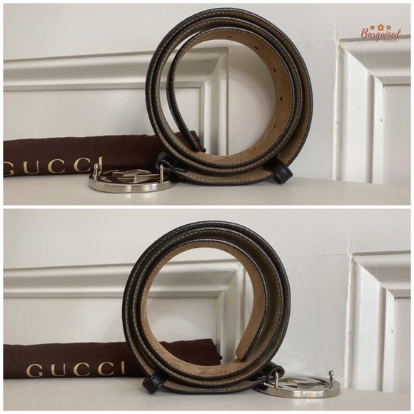 Authentic Gucci Black Guccissima Leather Silver Interlocking G Buckle Belt 95/38 - Picture 9 of 13